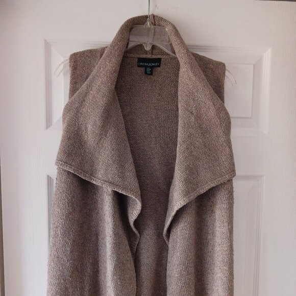 Cynthia Rowley Womens Sleeveless Cardigan Vest Size Medium Open Front Knit Beige - Picture 1 of 8